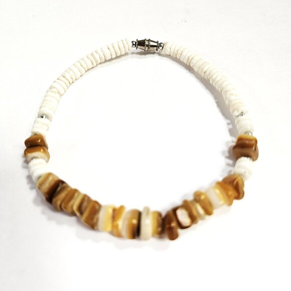 VTG Hawaiian Heishi Puka Shell & Yellow Opal Bracelet/Anklet With Twist Closure - Picture 5 of 6